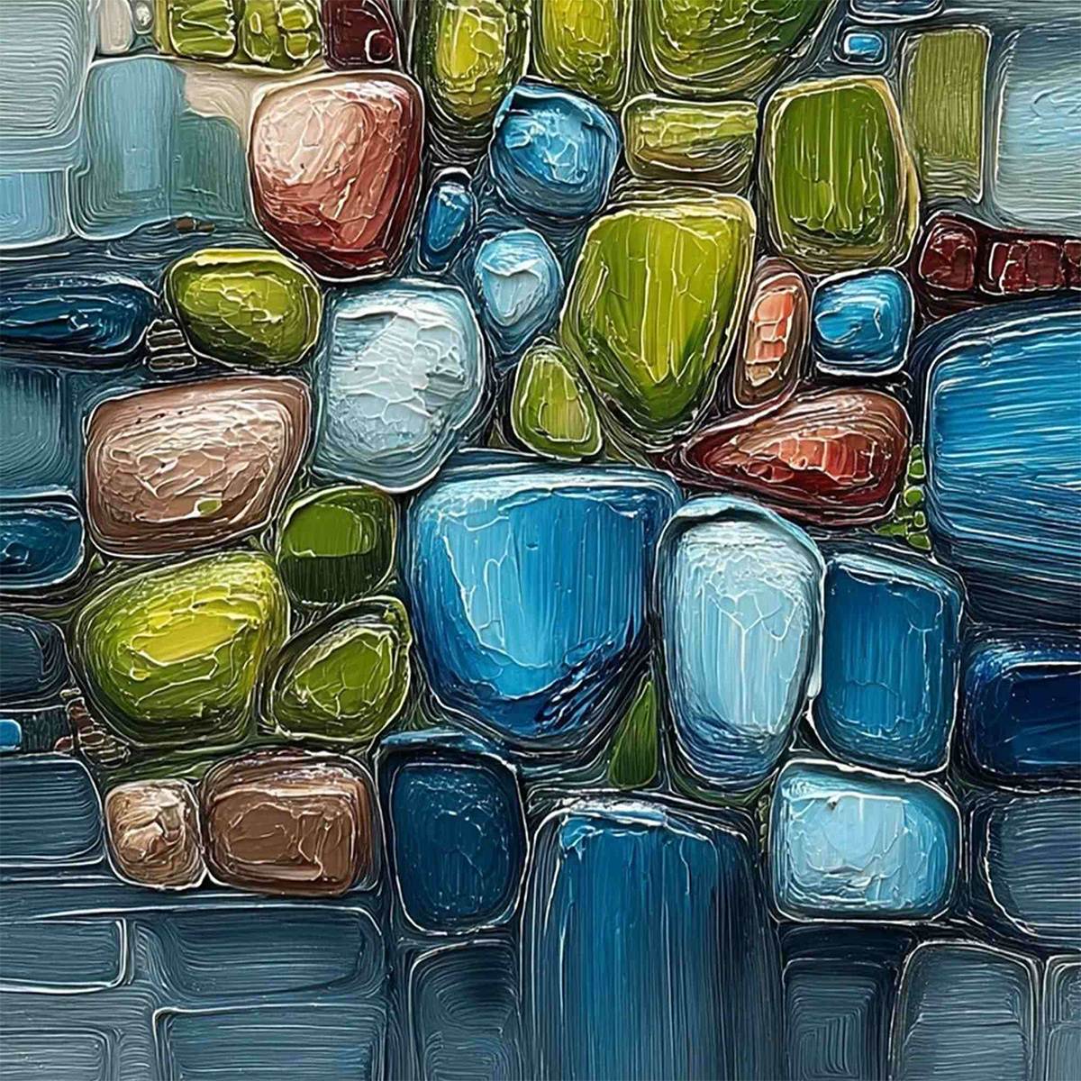 RIVERBED GEMS: Textured Vertical Abstract Impasto Wall Art