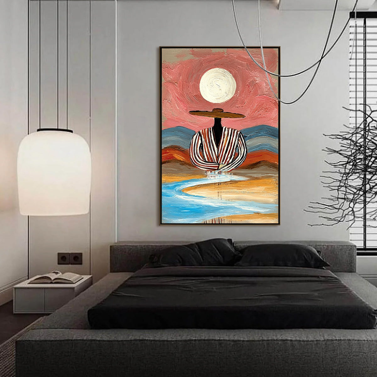 RIVERBED SOLITUDE: Textured Boho Figurative Portrait Painting on Canvas