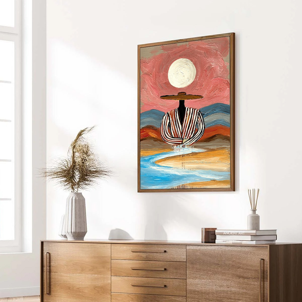 RIVERBED SOLITUDE: Textured Boho Figurative Portrait Painting on Canvas