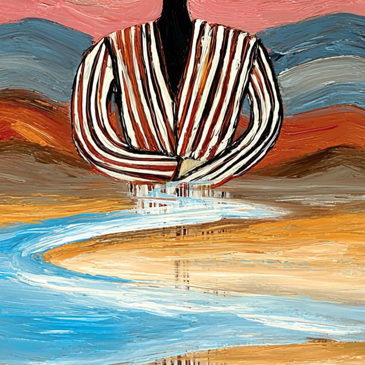 RIVERBED SOLITUDE: Textured Boho Figurative Portrait Painting on Canvas