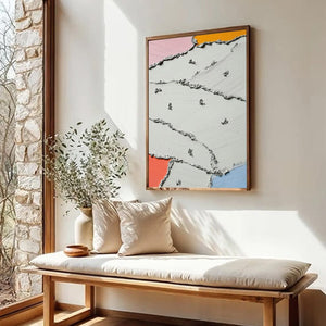 "RIVERBEDS" original impasto abstract painting with minimalist color accents.