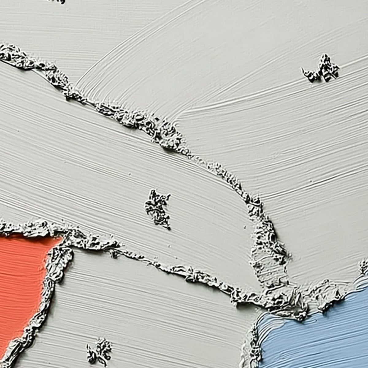 Original handmade abstract painting: impasto texture, coral & blue.