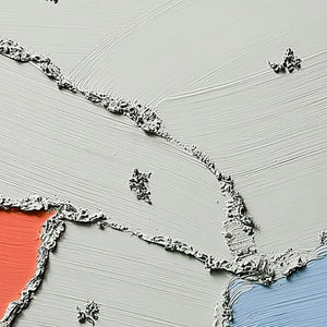 Original handmade abstract painting: impasto texture, coral & blue.