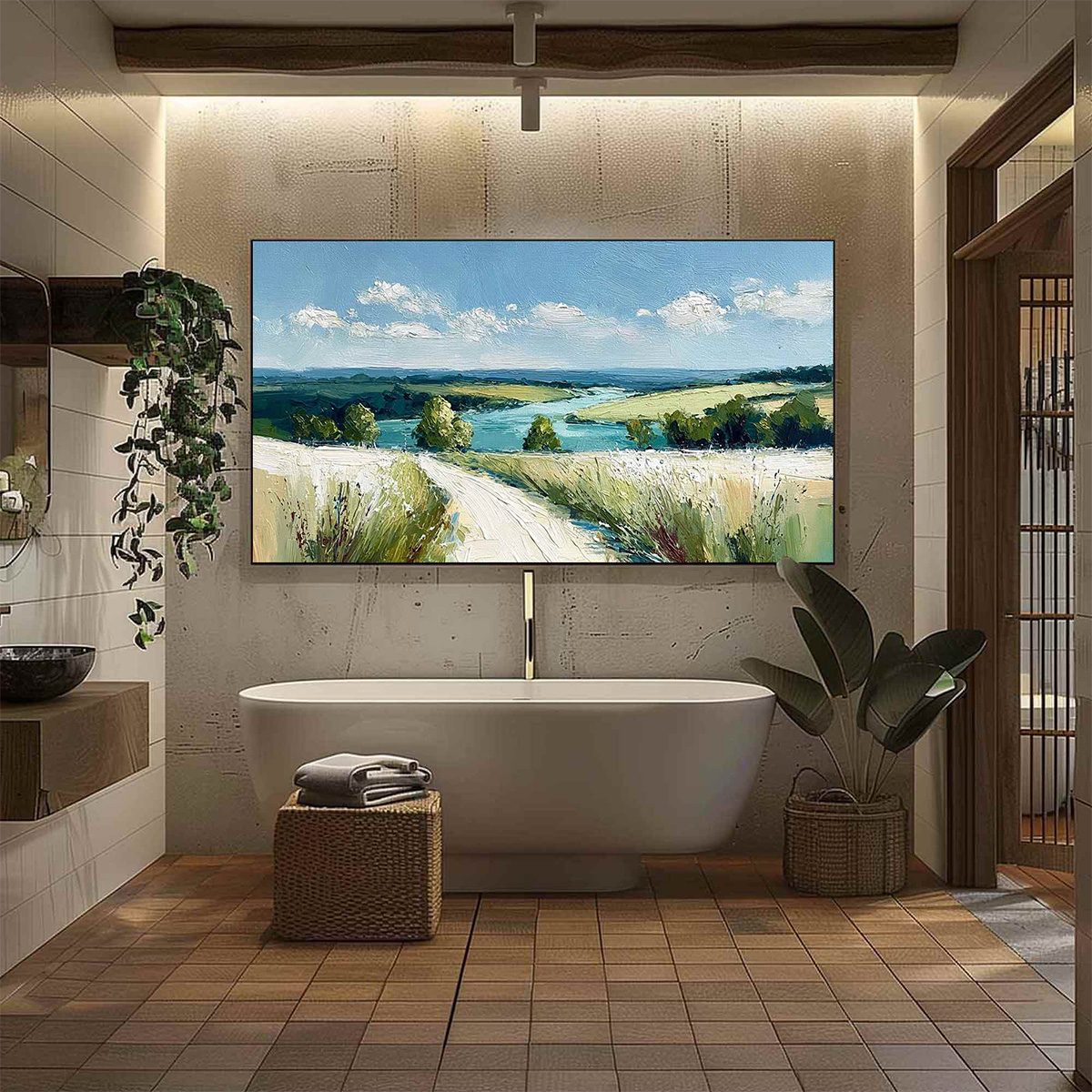 RIVERBEND VISTA: Textured Impasto Landscape Painting of a Countryside Path