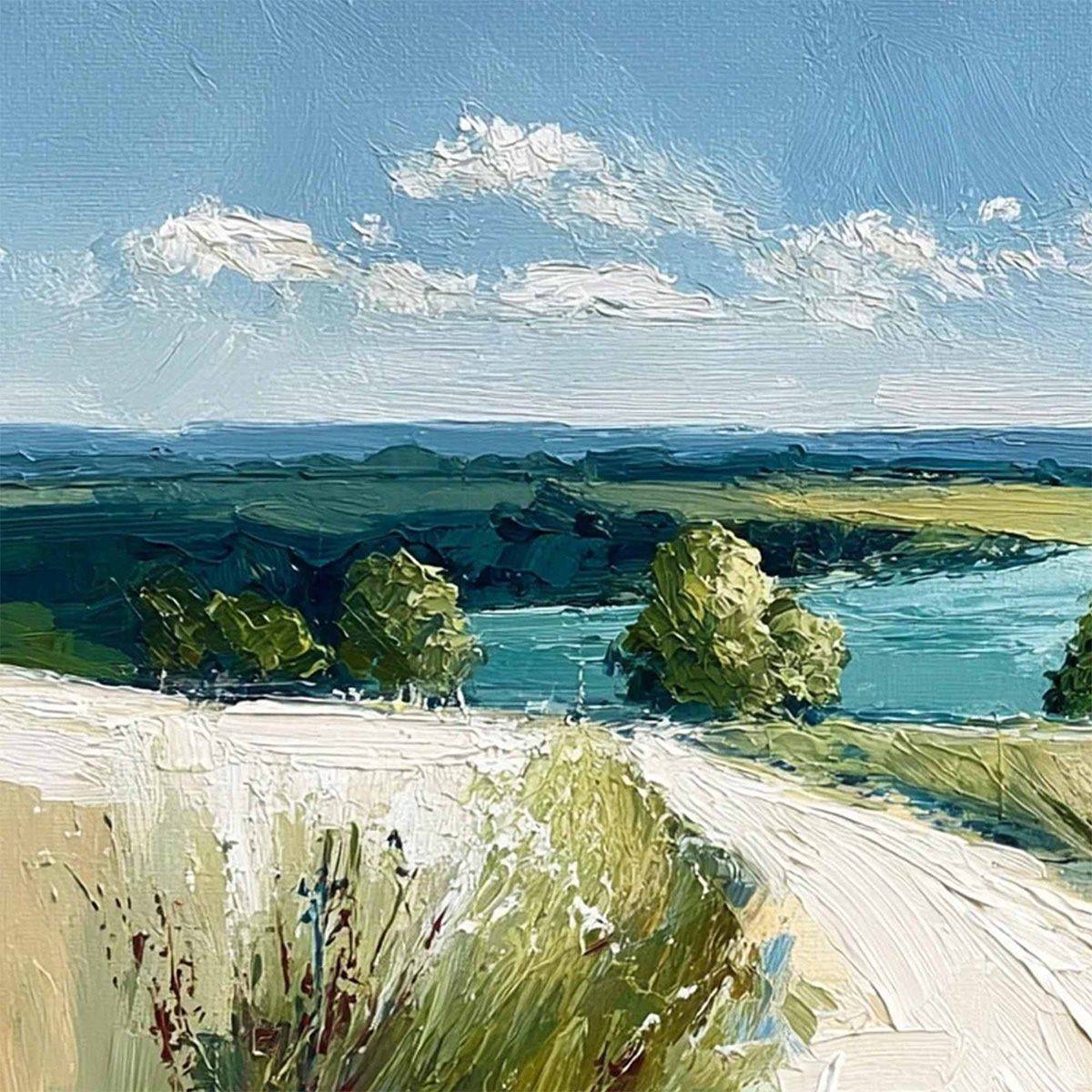 RIVERBEND VISTA: Textured Impasto Landscape Painting of a Countryside Path