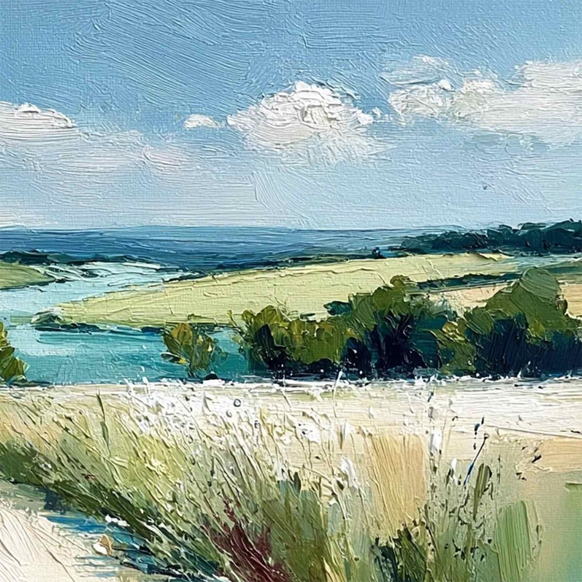 RIVERBEND VISTA: Textured Impasto Landscape Painting of a Countryside Path