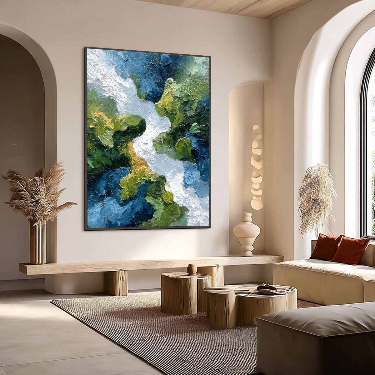 RIVERINE RUSH: Textured Abstract Landscape Painting of a River Valley