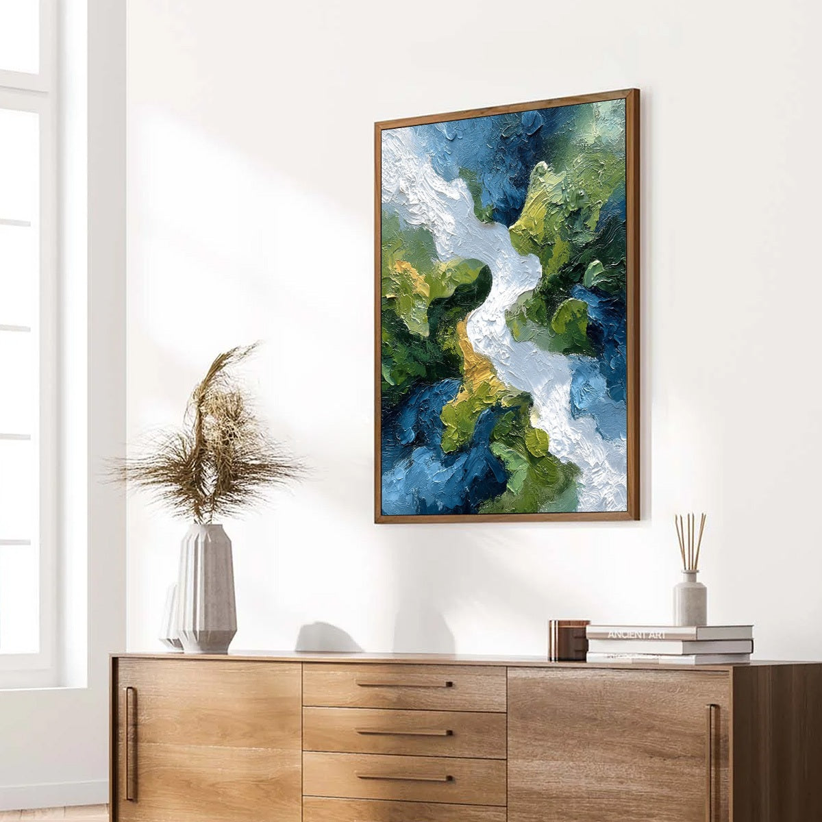 RIVERINE RUSH: Textured Abstract Landscape Painting of a River Valley