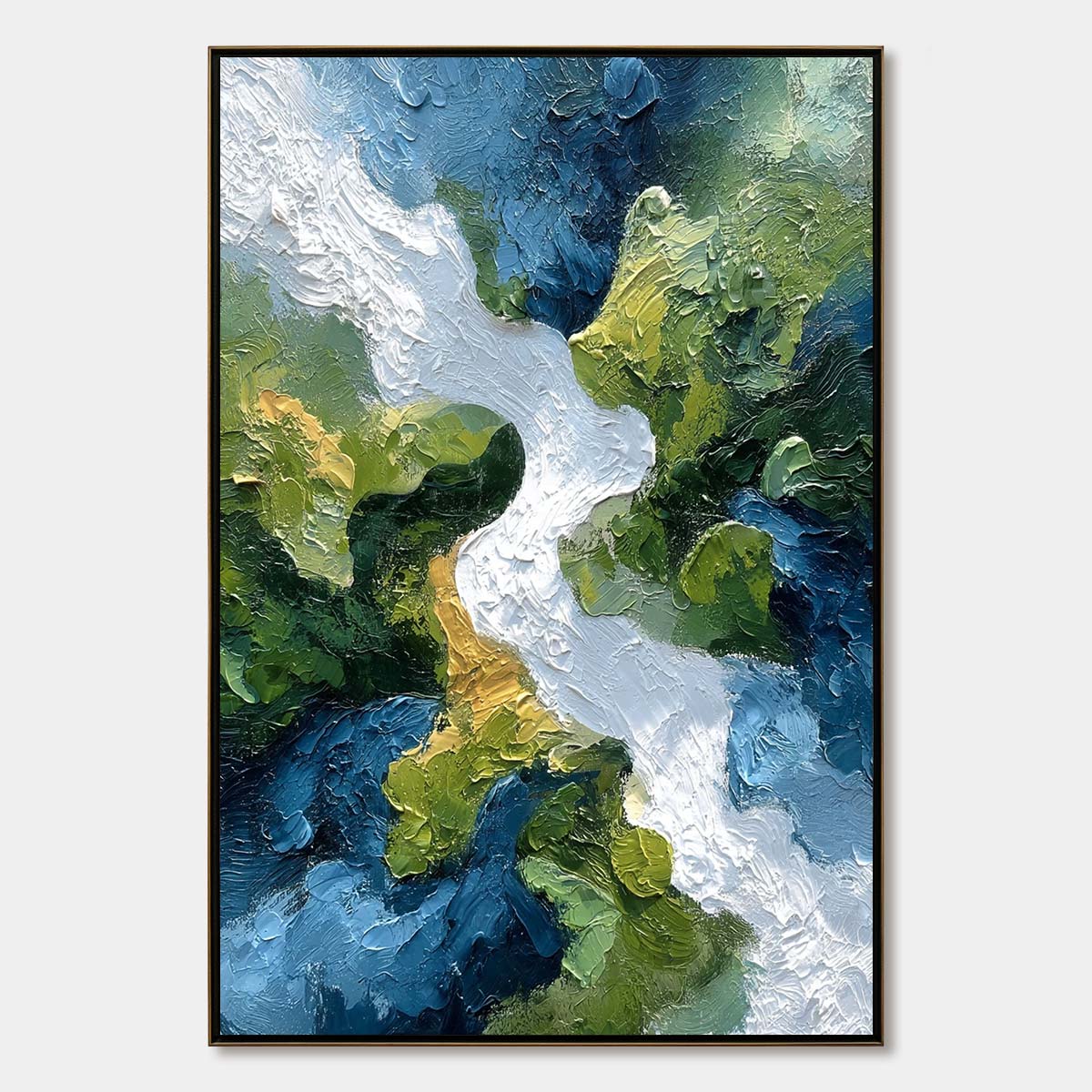 RIVERINE RUSH: Textured Abstract Landscape Painting of a River Valley