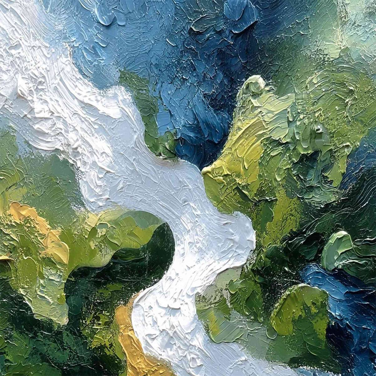 RIVERINE RUSH: Textured Abstract Landscape Painting of a River Valley