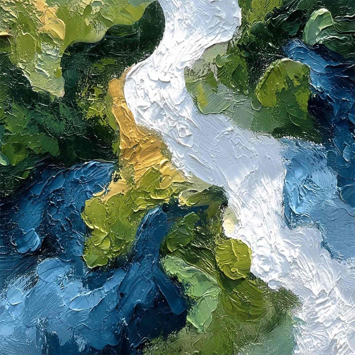 RIVERINE RUSH: Textured Abstract Landscape Painting of a River Valley