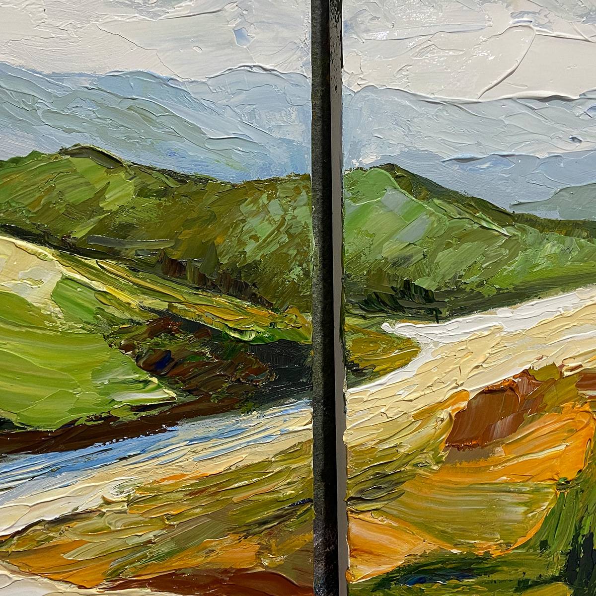 River Valley Duet impasto landscape diptych oil painting wall art