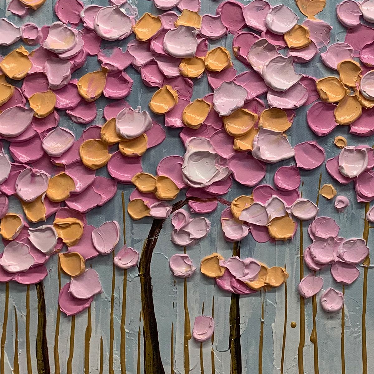 Rosewood Dawn: Textured Floral Landscape Oil Painting Canvas Wall