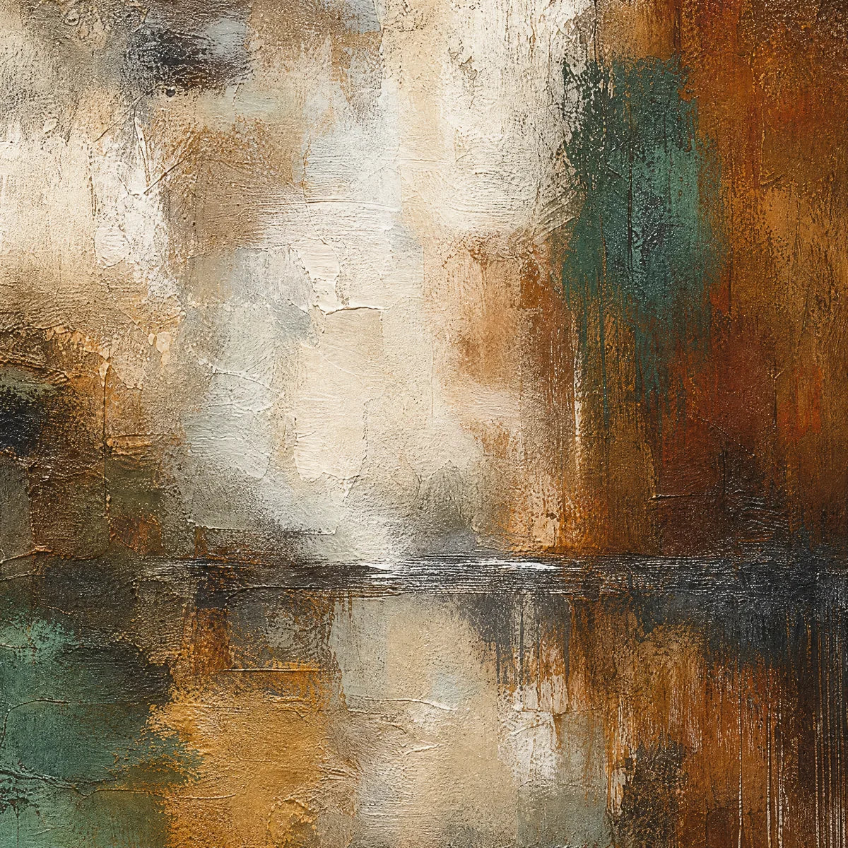 RUSTED SHORE: Rust Teal Abstract Landscape