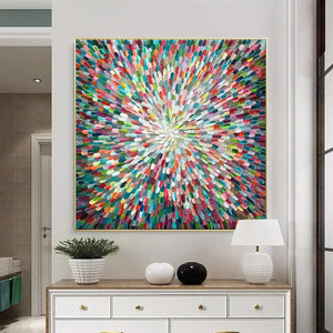 Radiant Bloom: Colorful Abstract Impasto Oil Painting on Canvas