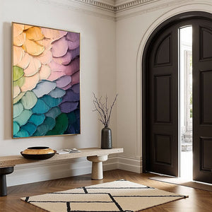 Rainbow Scales impasto abstract colorful oil painting on canvas