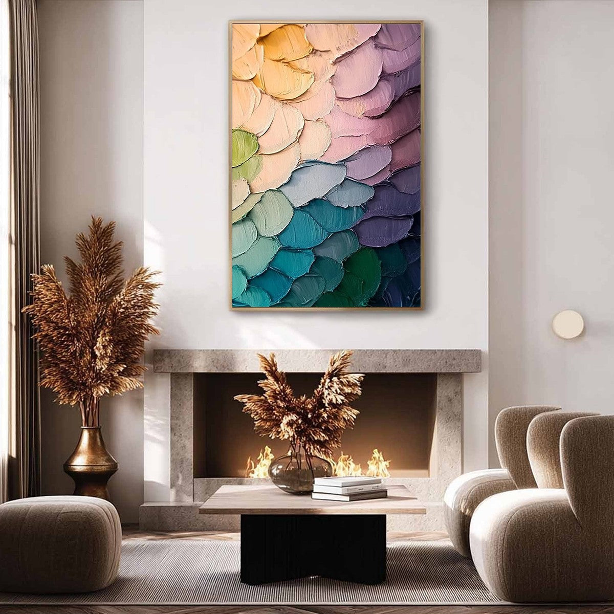 Rainbow Scales impasto abstract colorful oil painting on canvas