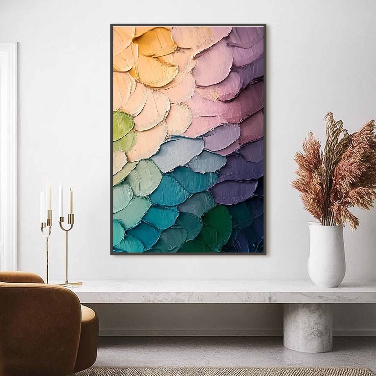 Rainbow Scales impasto abstract colorful oil painting on canvas
