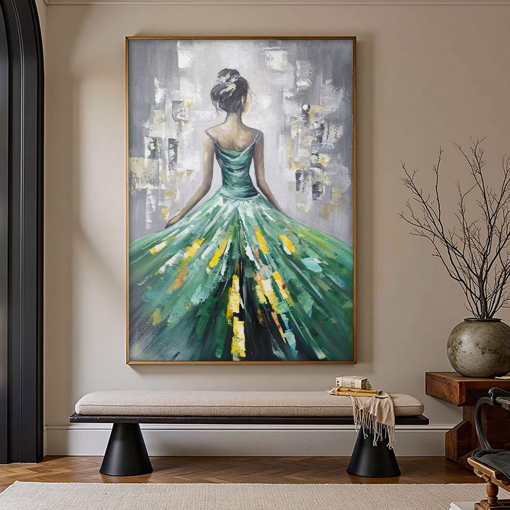 Ready to Ship | Emerald Grace: Elegant Green Dress Art