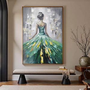 Ready to Ship ｜Emerald Grace: Elegant Green Dress Art