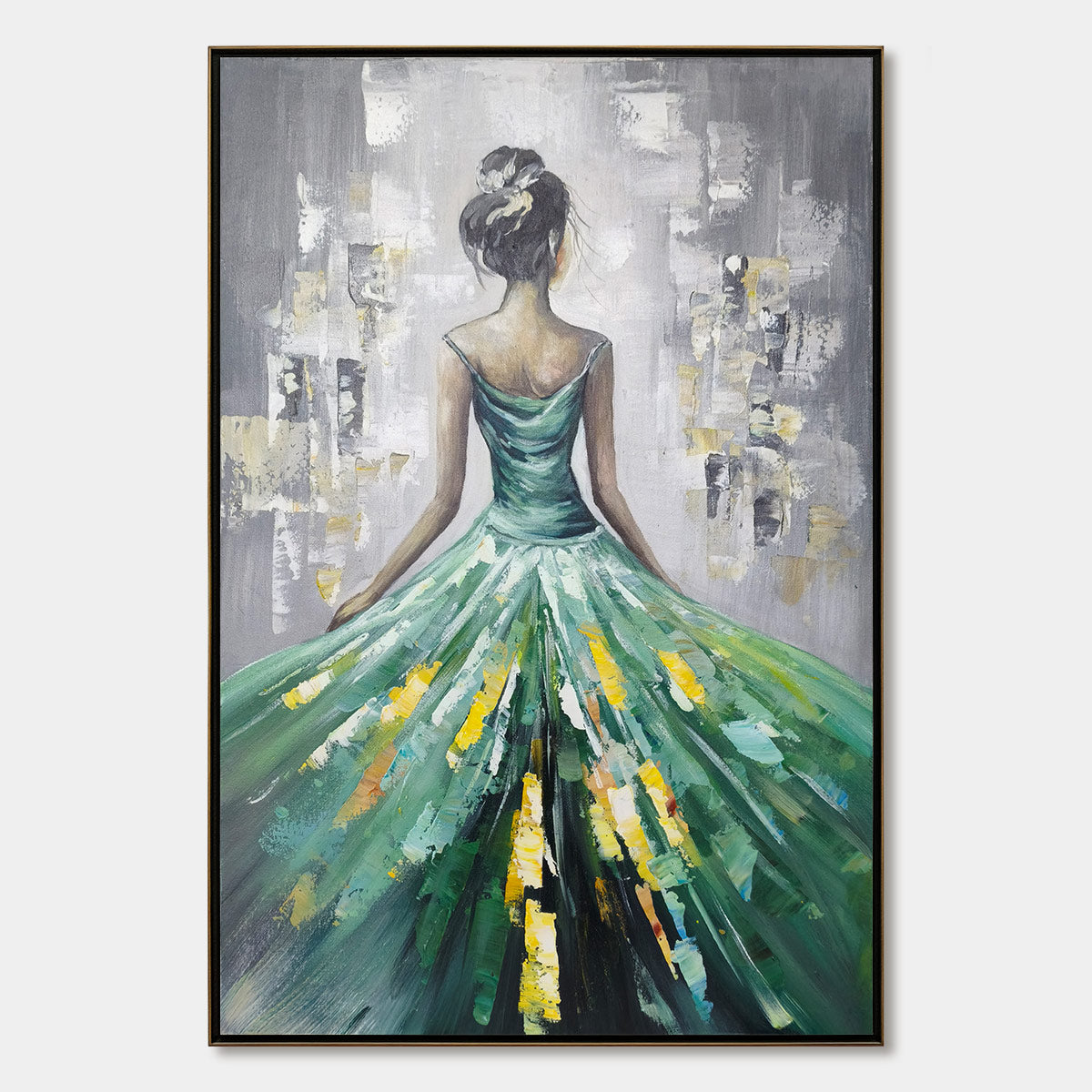 Ready to Ship ｜Emerald Grace: Elegant Green Dress Art
