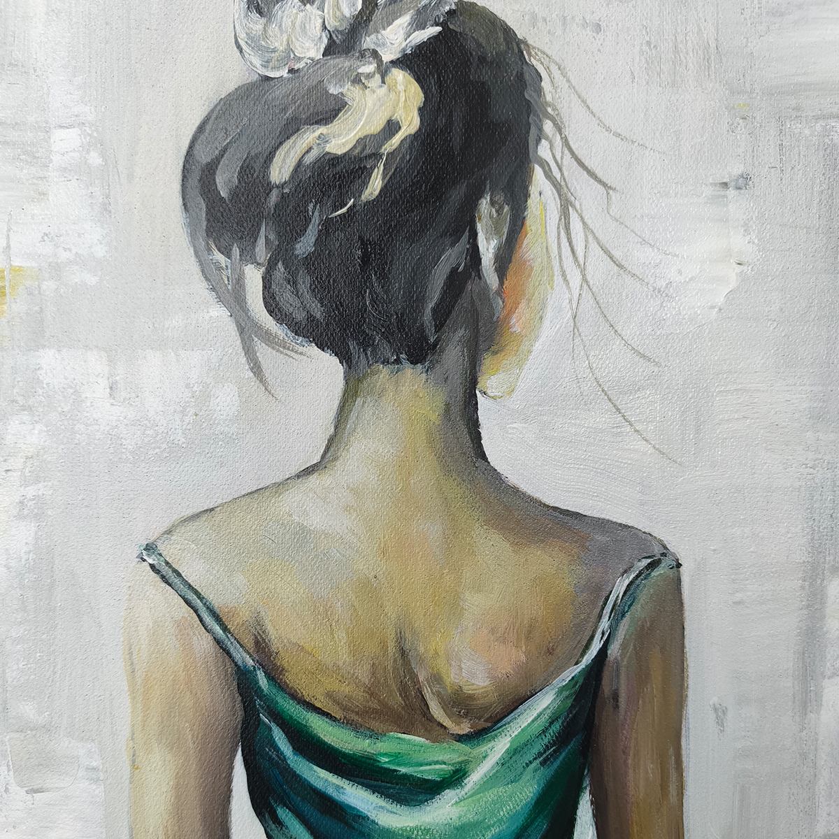 Ready to Ship ｜Emerald Grace: Elegant Green Dress Art