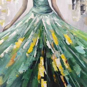 Ready to Ship ｜Emerald Grace: Elegant Green Dress Art