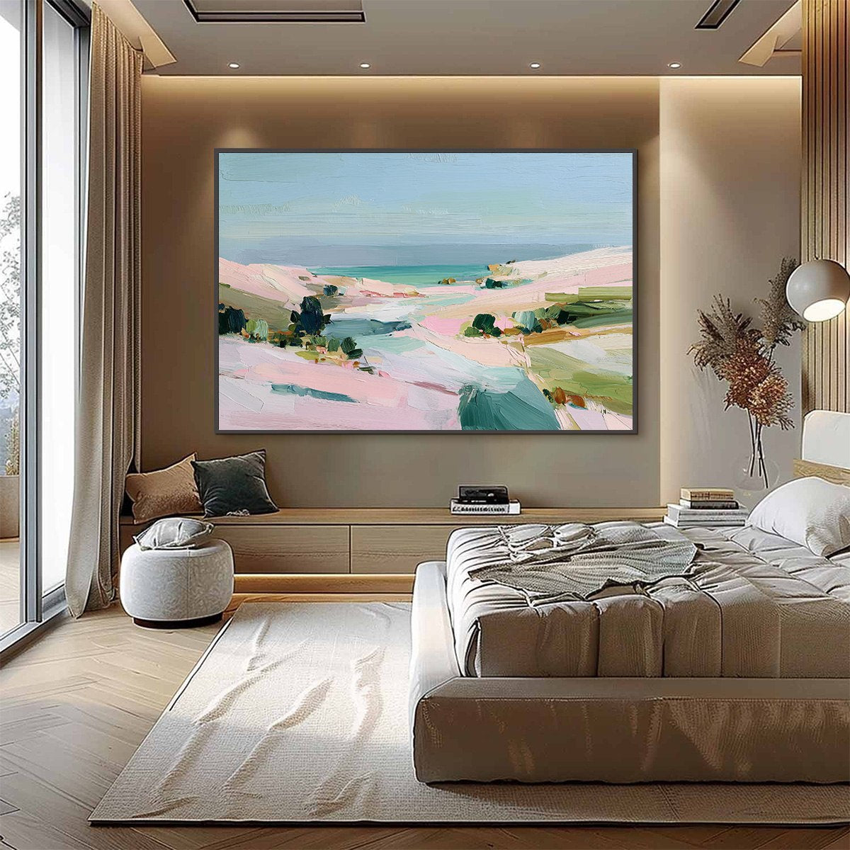 Roseate Shore Abstract Beach Painting | Textured Coastal Wall Art