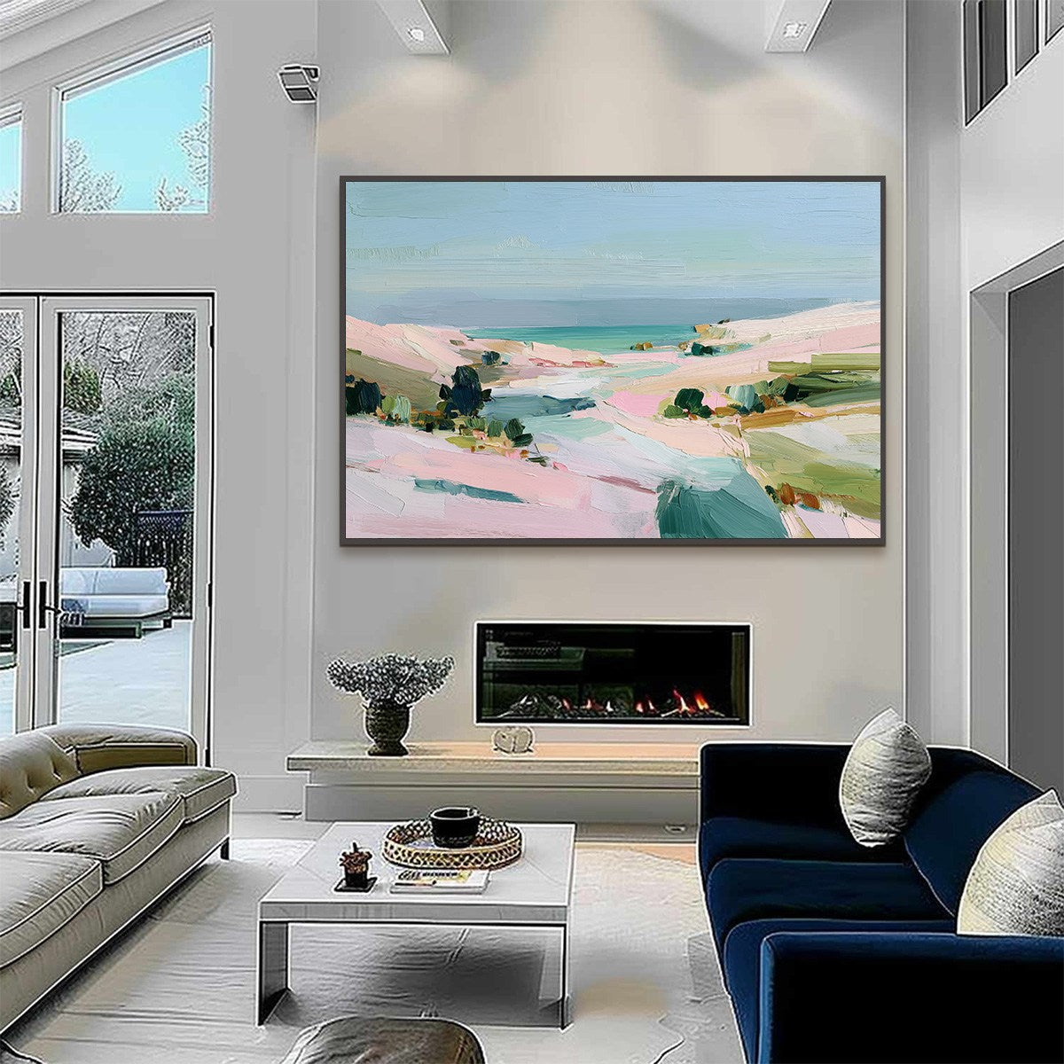 Roseate Shore Abstract Beach Painting | Textured Coastal Wall Art
