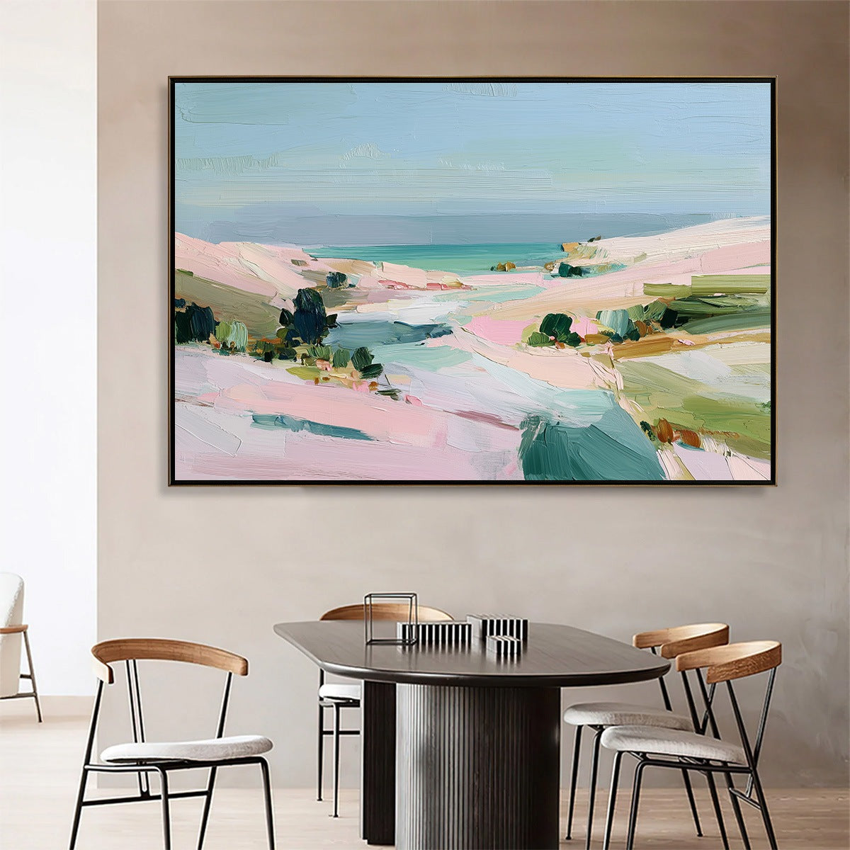 Roseate Shore Abstract Beach Painting | Textured Coastal Wall Art