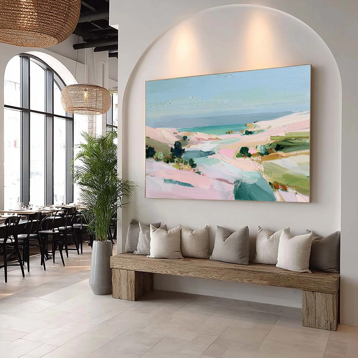 Roseate Shore Abstract Beach Painting | Textured Coastal Wall Art