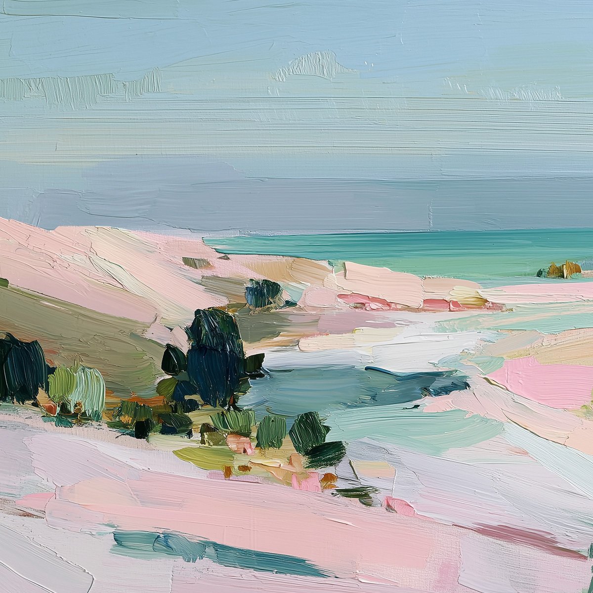 Roseate Shore Abstract Beach Painting | Textured Coastal Wall Art