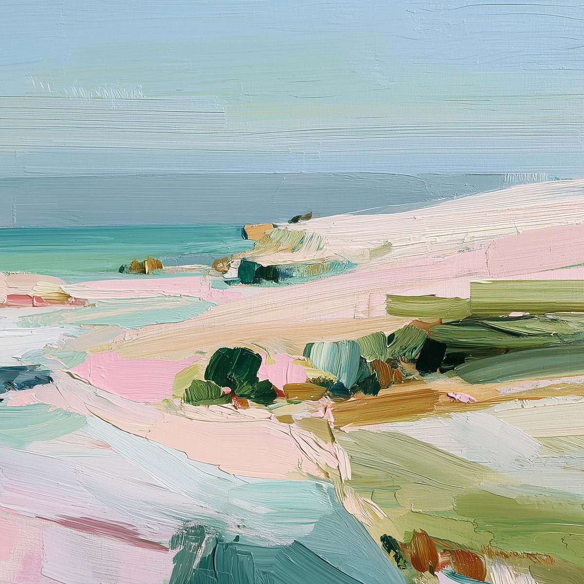 Roseate Shore Abstract Beach Painting | Textured Coastal Wall Art