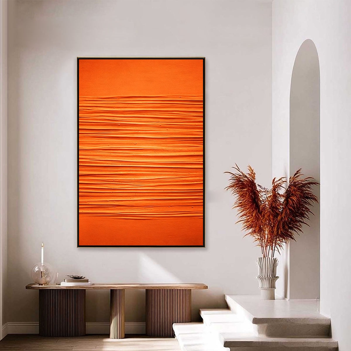 SAFFRON RHYTHM: Textured orange abstract handmade oil painting