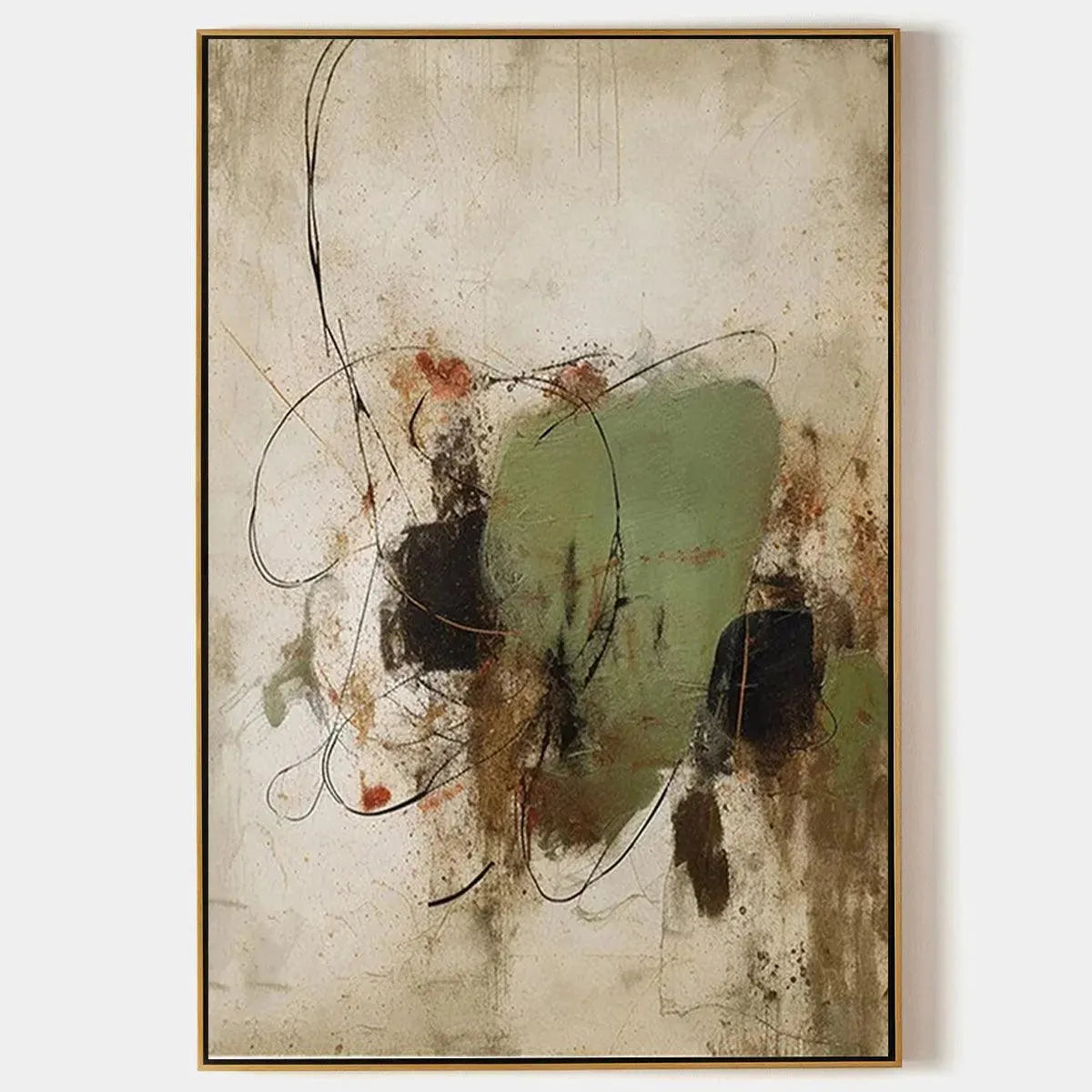 Sage Abstract vertical painting by Liam O'Connell, featuring earthy tones, sage green, and minimalist abstract design.