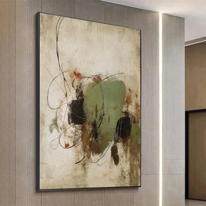 Sage Abstract vertical painting by Liam O'Connell, featuring earthy tones, sage green, and minimalist abstract design.