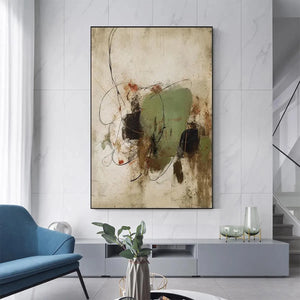 Sage Abstract vertical painting by Liam O'Connell, featuring earthy tones, sage green, and minimalist abstract design.