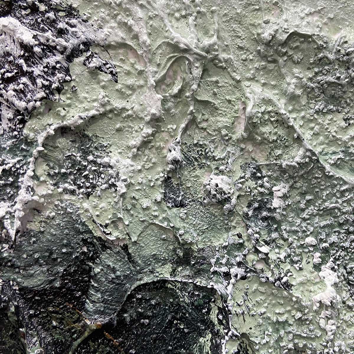 SAGE RIVER: Green and White Abstract Landscape Impasto Painting for Living Room