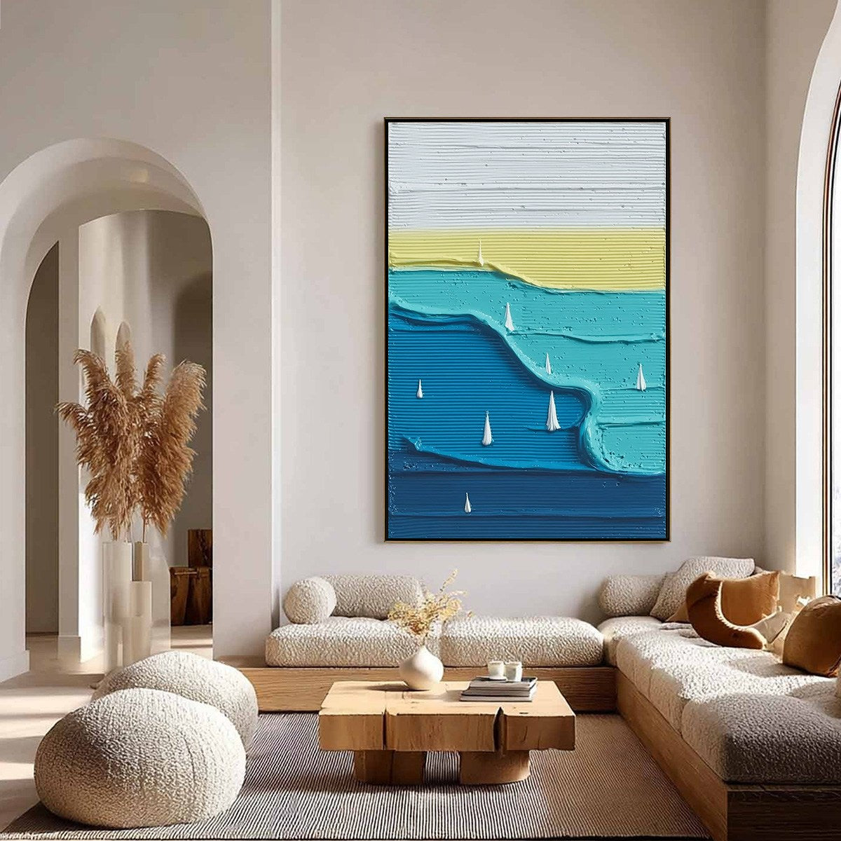 SAILBOAT SERENITY: Textured Minimalist Abstract Seascape Painting