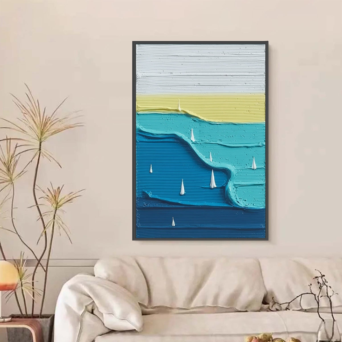 SAILBOAT SERENITY: Textured Minimalist Abstract Seascape Painting