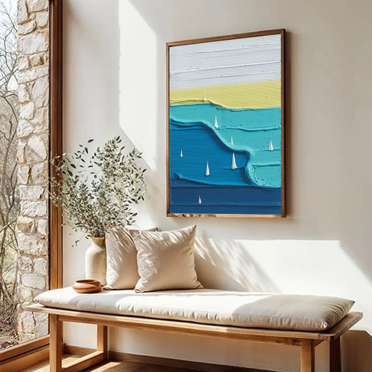 SAILBOAT SERENITY: Textured Minimalist Abstract Seascape Painting