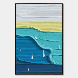 SAILBOAT SERENITY: Original textured abstract seascape painting, modern wall art