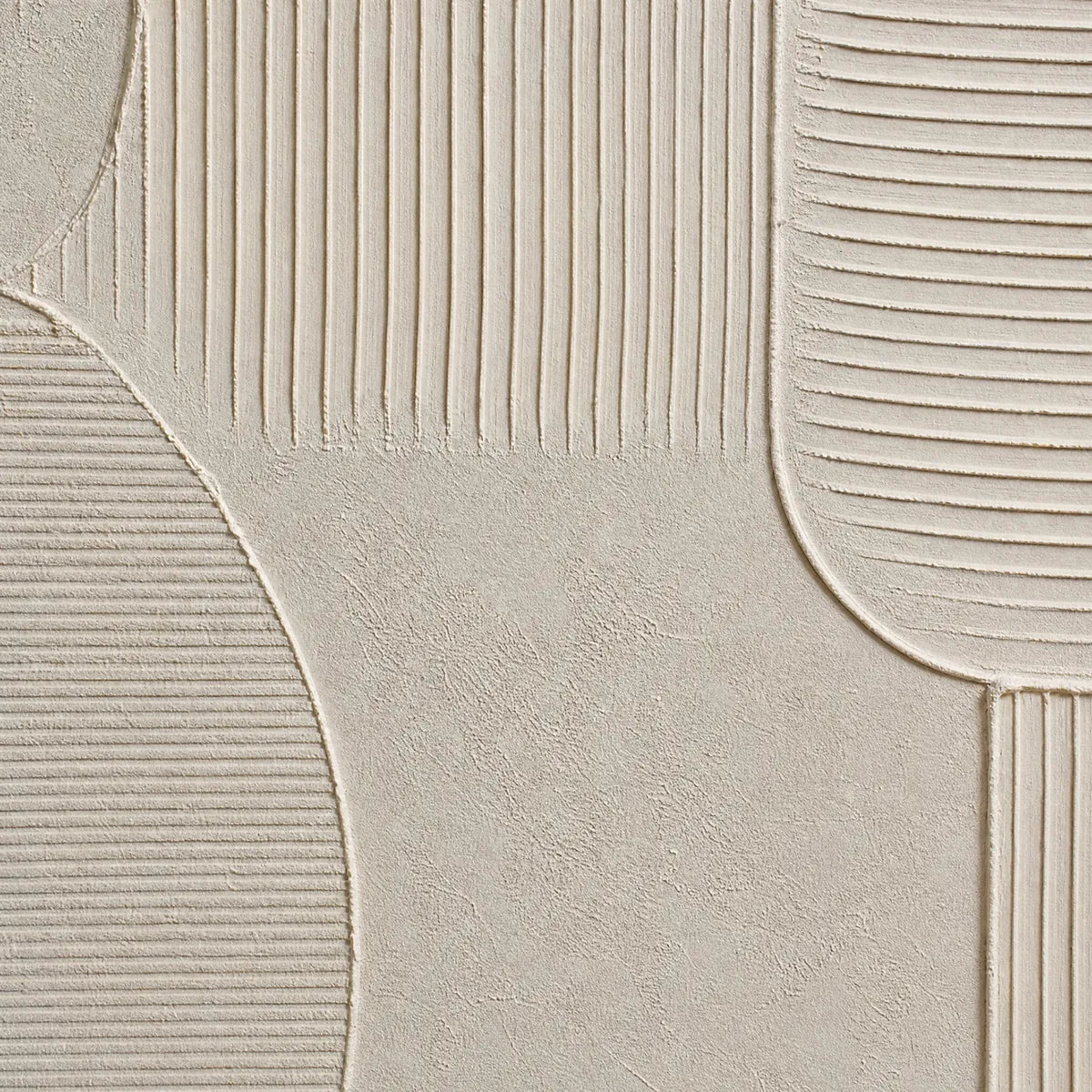 Textured beige Wabi Sabi abstract wall art with curved and striped relief