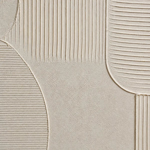 Textured beige Wabi Sabi abstract wall art with curved and striped relief