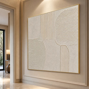 Textured Wabi Sabi abstract wall art in beige and ivory with gold frame