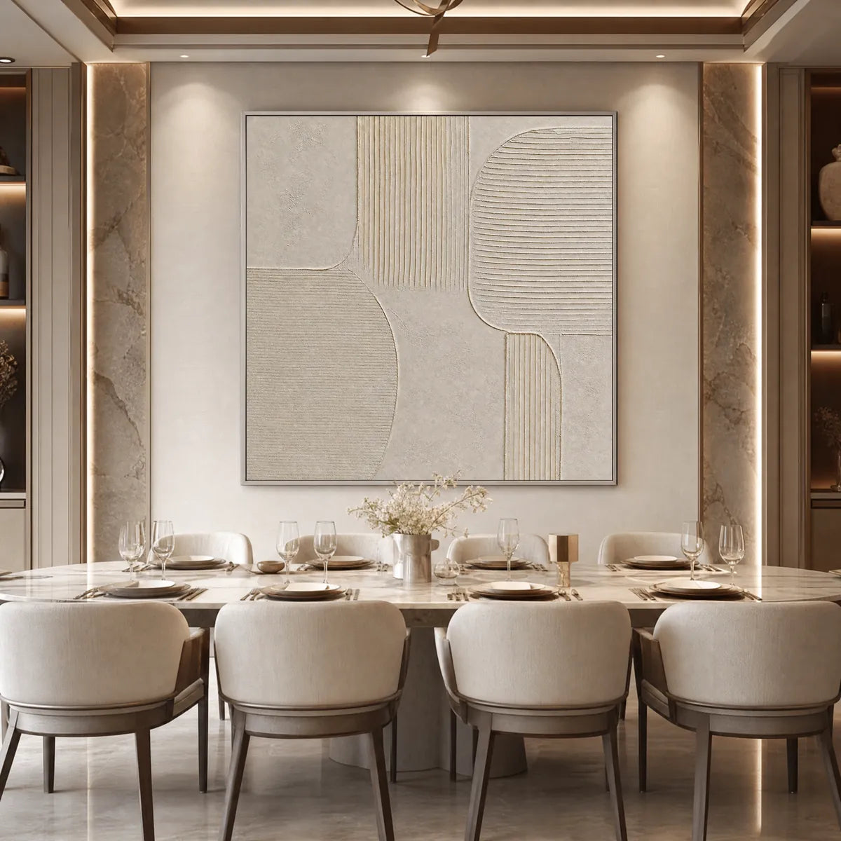 Large square textured Wabi Sabi abstract painting in beige tones for modern wall art