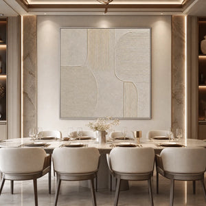 Large square textured Wabi Sabi abstract painting in beige tones for modern wall art