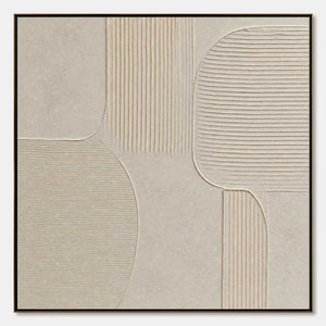 Textured beige Wabi Sabi abstract wall art with raised linear panels and rounded forms