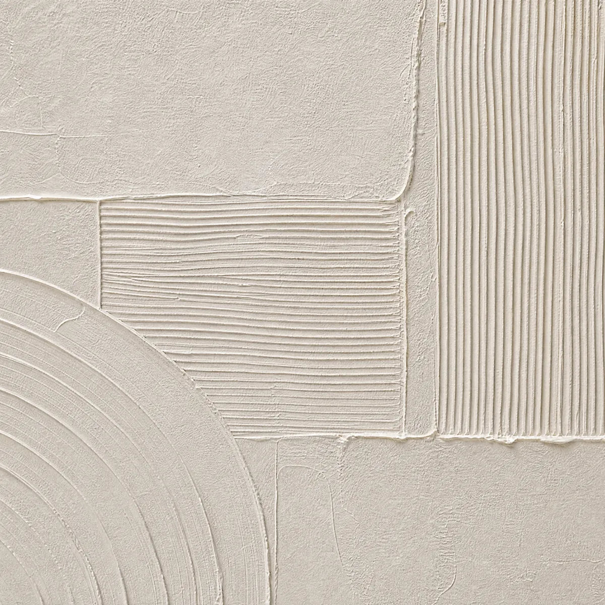 Textured beige Wabi Sabi abstract painting with geometric panels and curved ridges