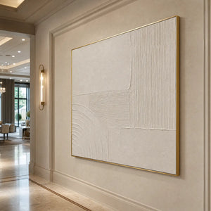 Textured Wabi Sabi abstract wall art in beige tones, gold frame